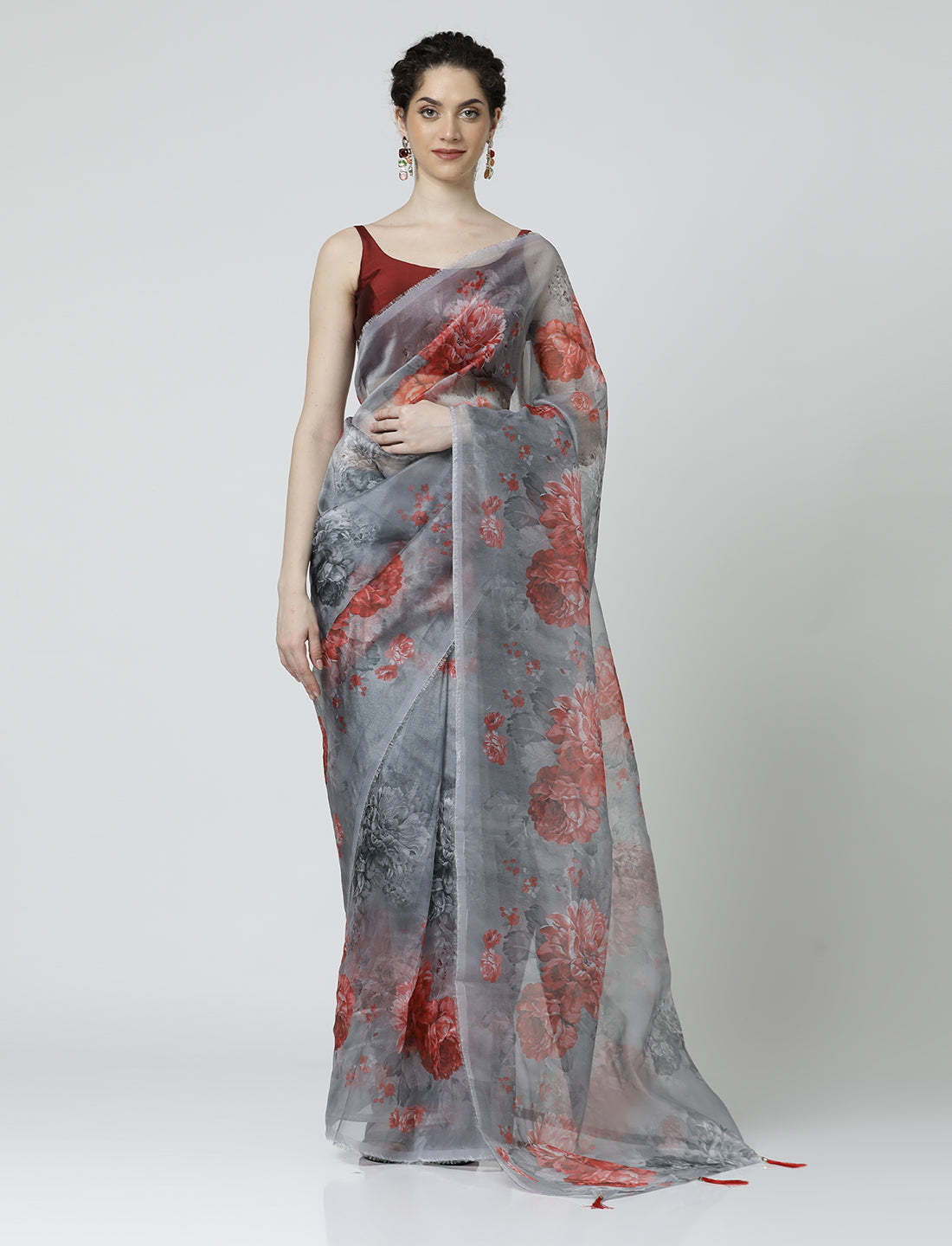 Floral Printed Organza Saree