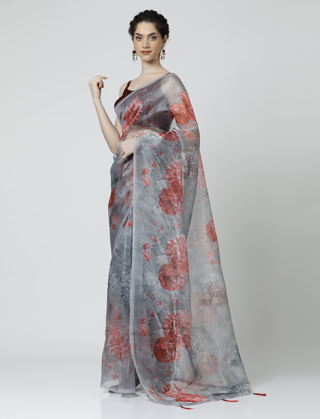 Floral Printed Organza Saree