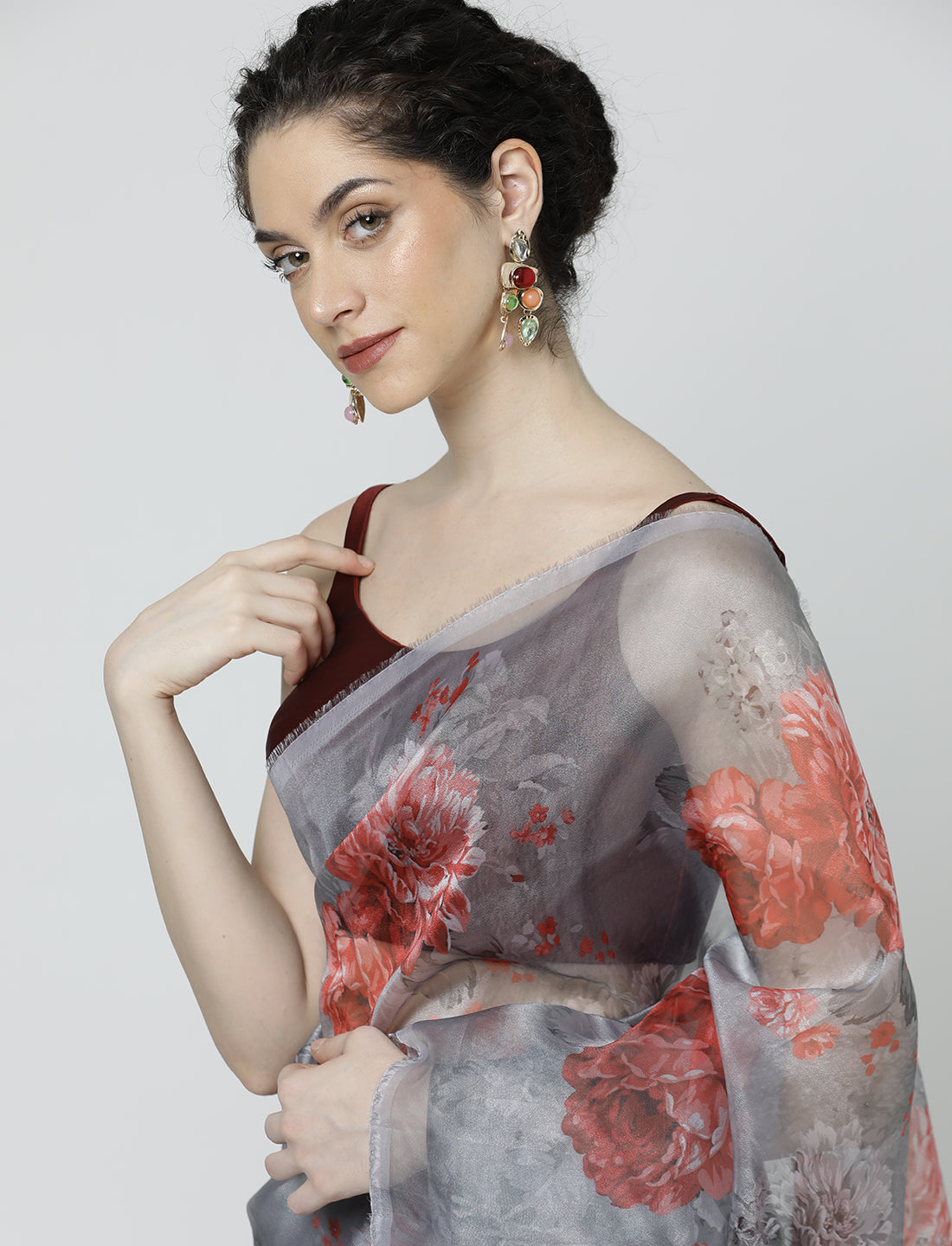 Floral Printed Organza Saree