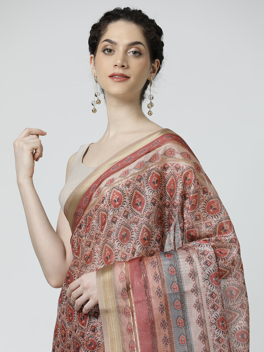 Multicolor Pure Georgette Geometric Printed Saree