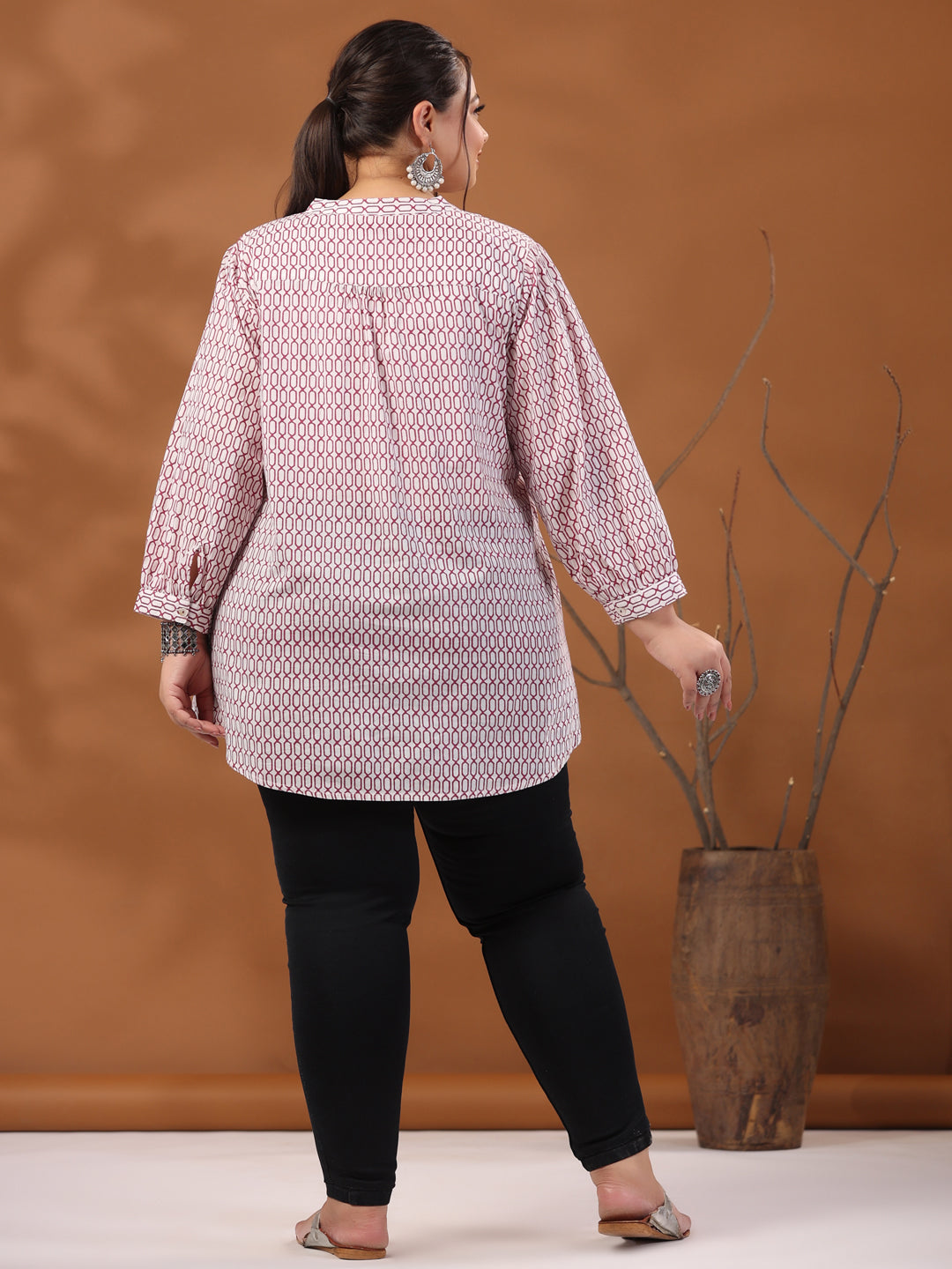 White And Magenta Plus Size Pleated Top