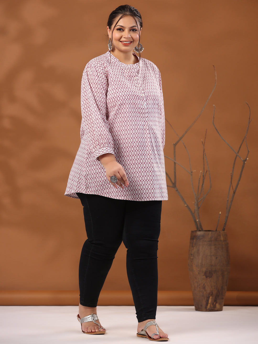 White And Magenta Plus Size Pleated Top