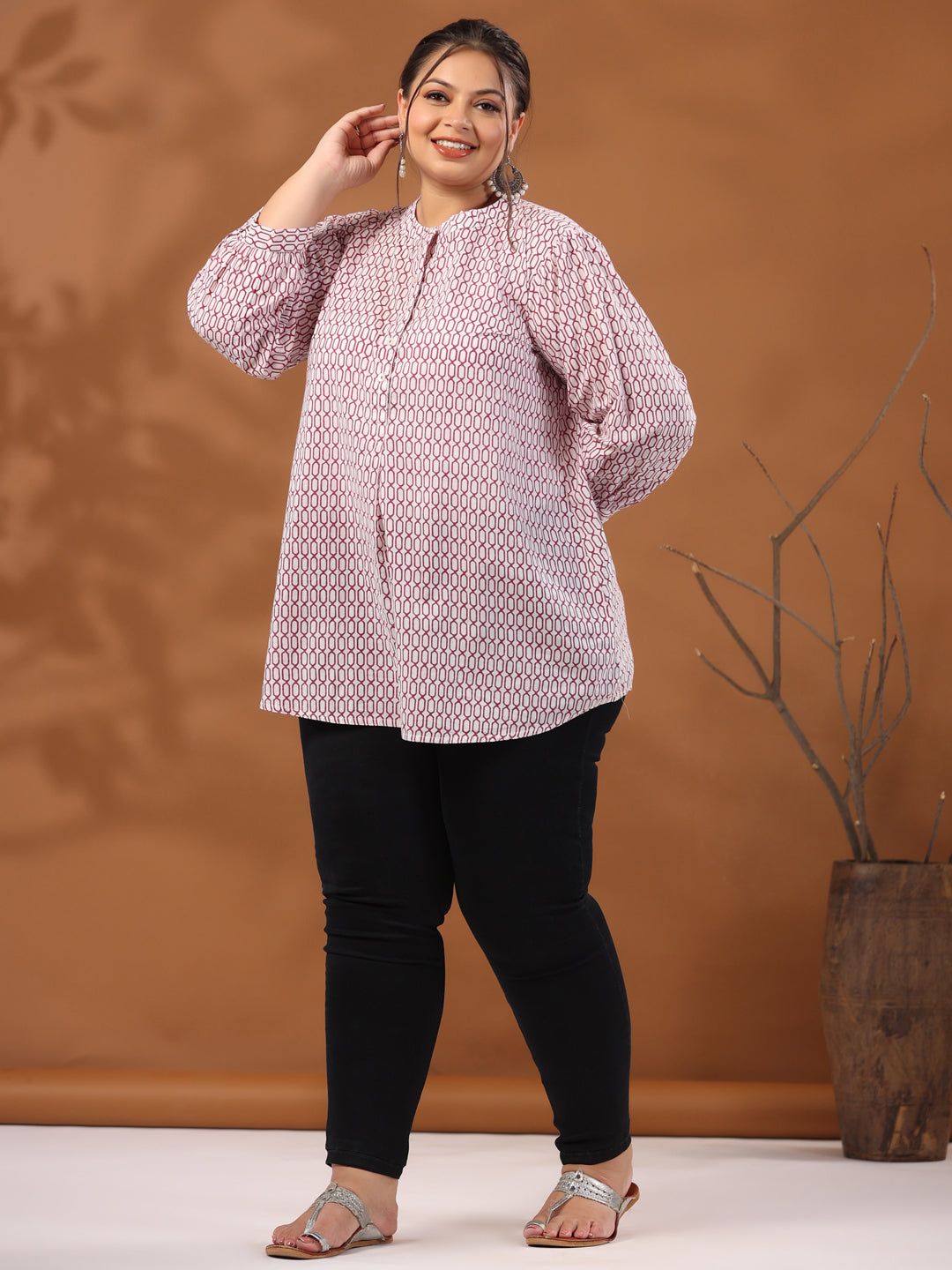 White And Magenta Plus Size Pleated Top