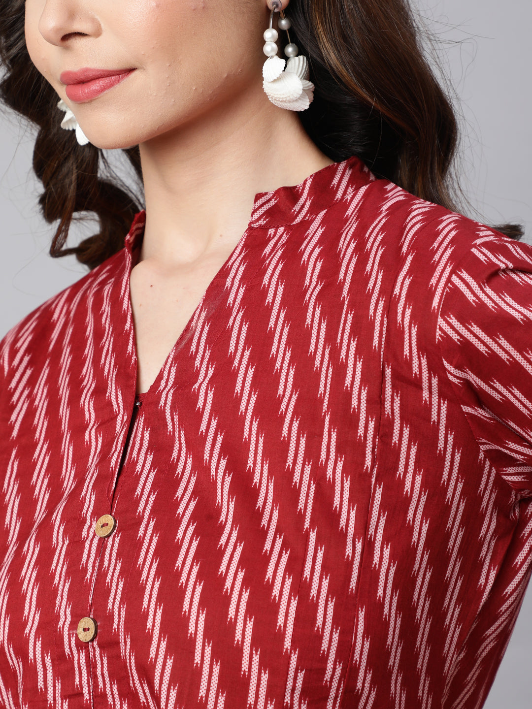 Maroon Printed Pleated Top with Printed Pant Co-Ord Set