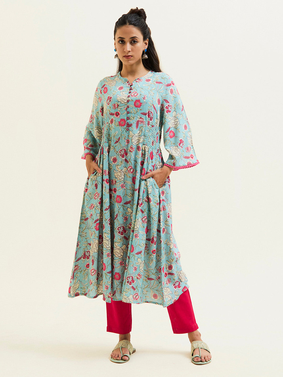 Blue Floral Flared Kurta