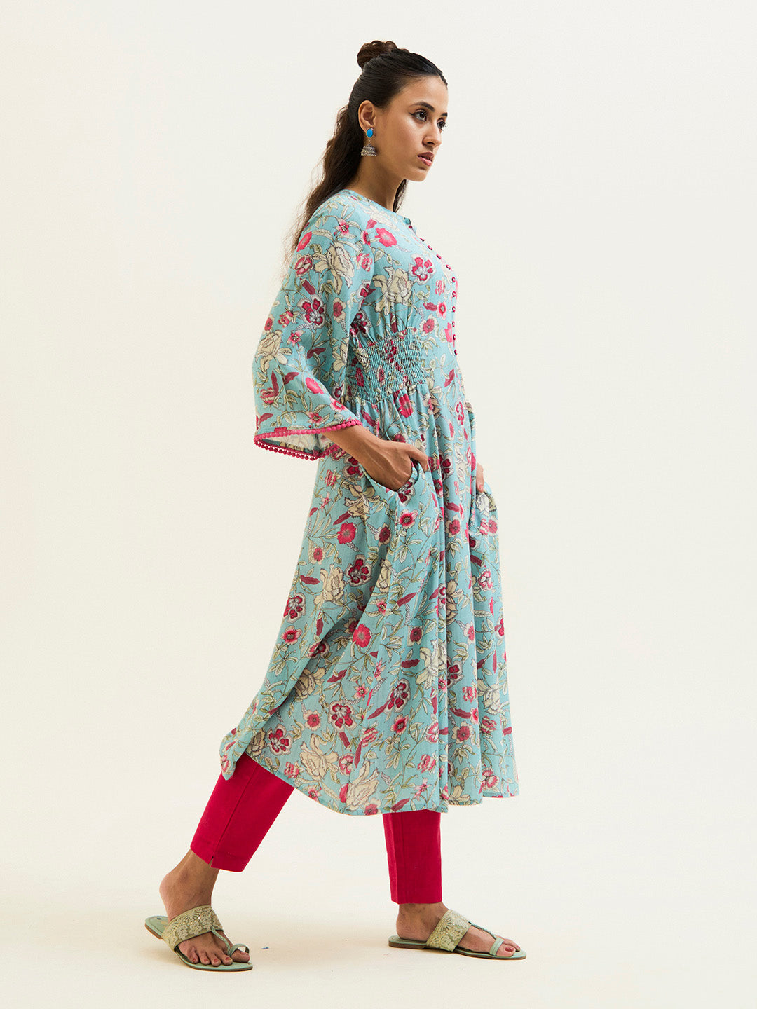 Blue Floral Flared Kurta