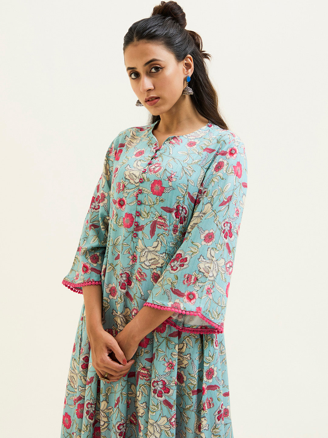Blue Floral Flared Kurta