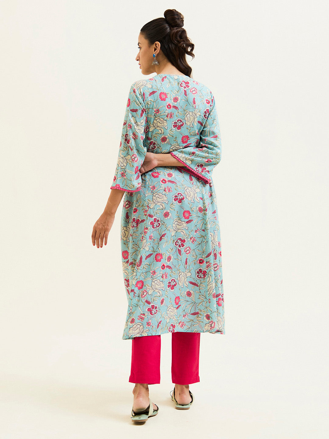 Blue Floral Flared Kurta