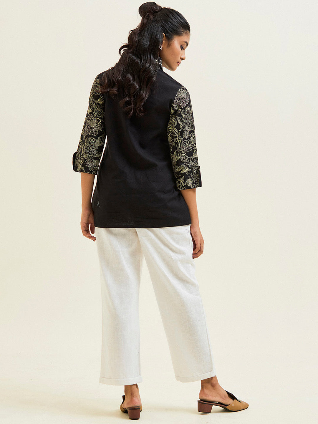 Buddha Embroidered Handblock Printed Overlapped Shirt