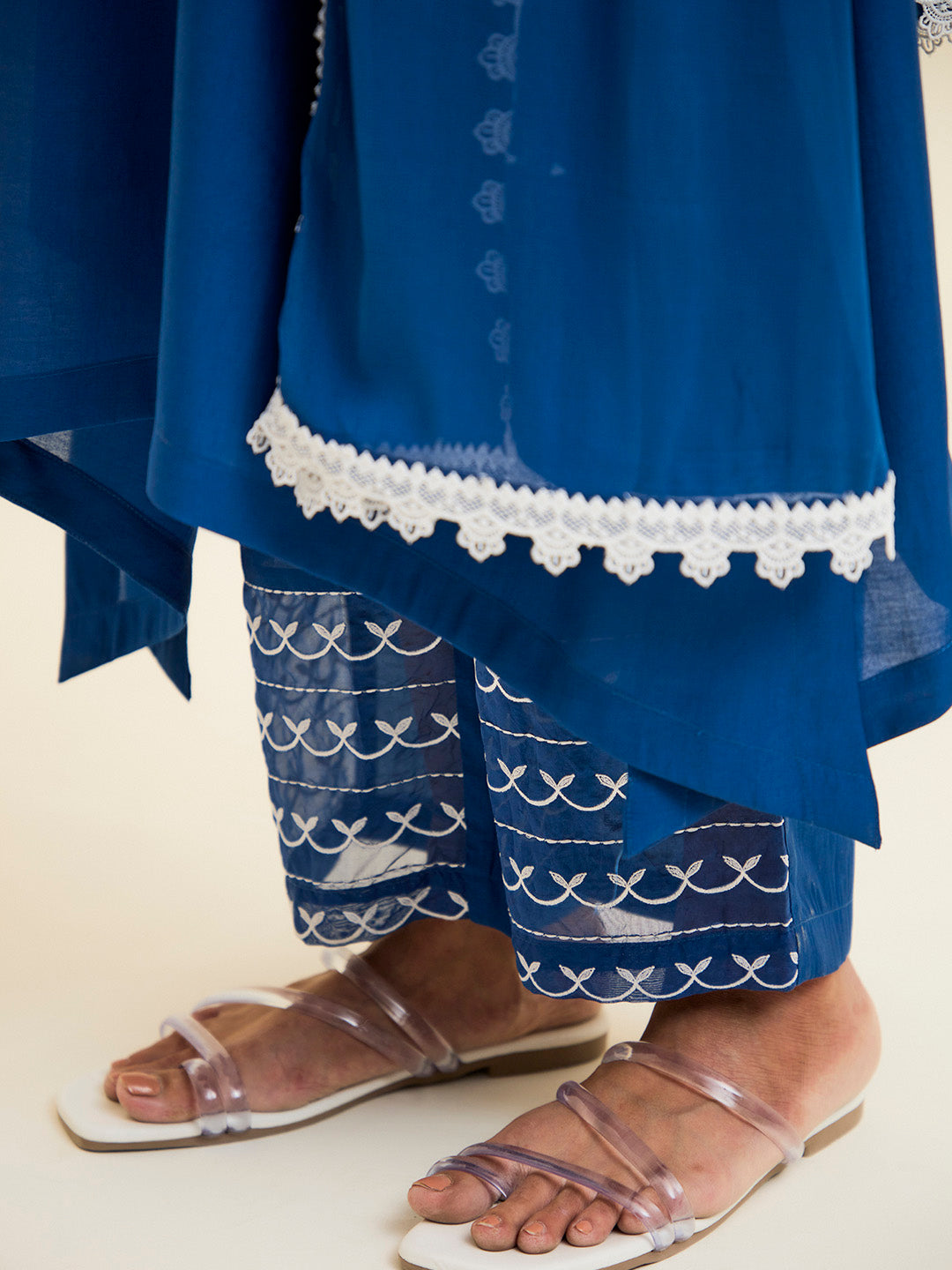 Cobalt Blue Resham Embroidered Kurta With Palazzo And Dupatta