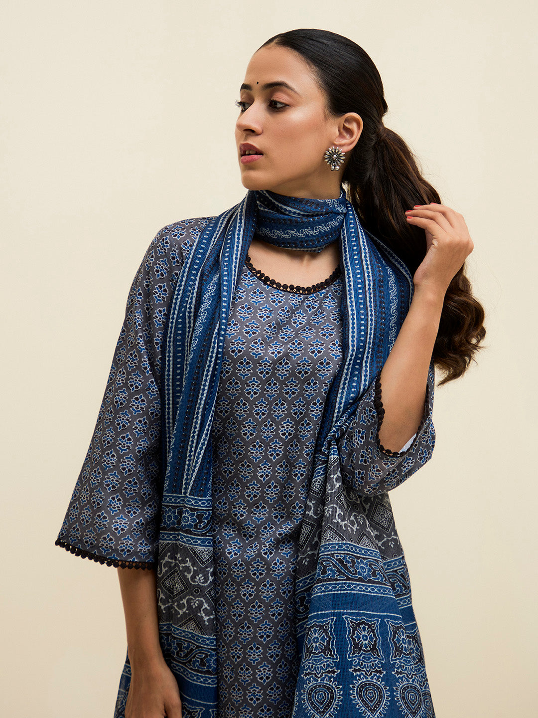 Grey Digital Printed Cotton Suit Set