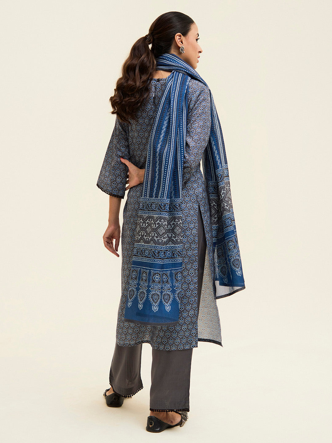 Grey Digital Printed Cotton Suit Set