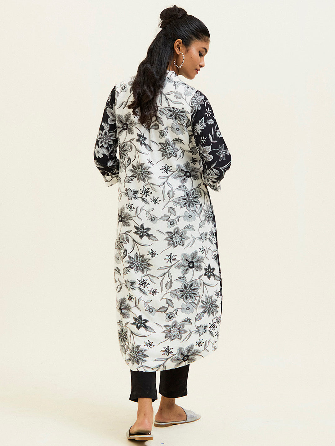 Black Floral Printed A-line Viscose Rayon Kurta