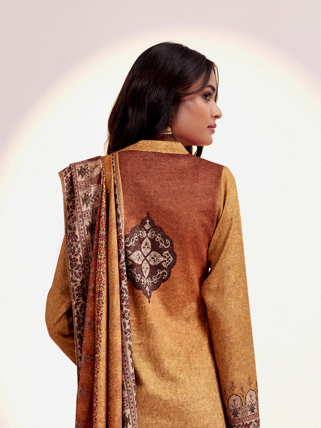 Embellished Ethnic Printed Festive Mustard Kurta Set With Dupatta