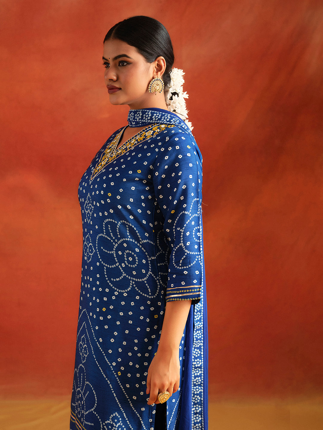 Blue Bandhani Printed Festive Kurta Set With Dupatta