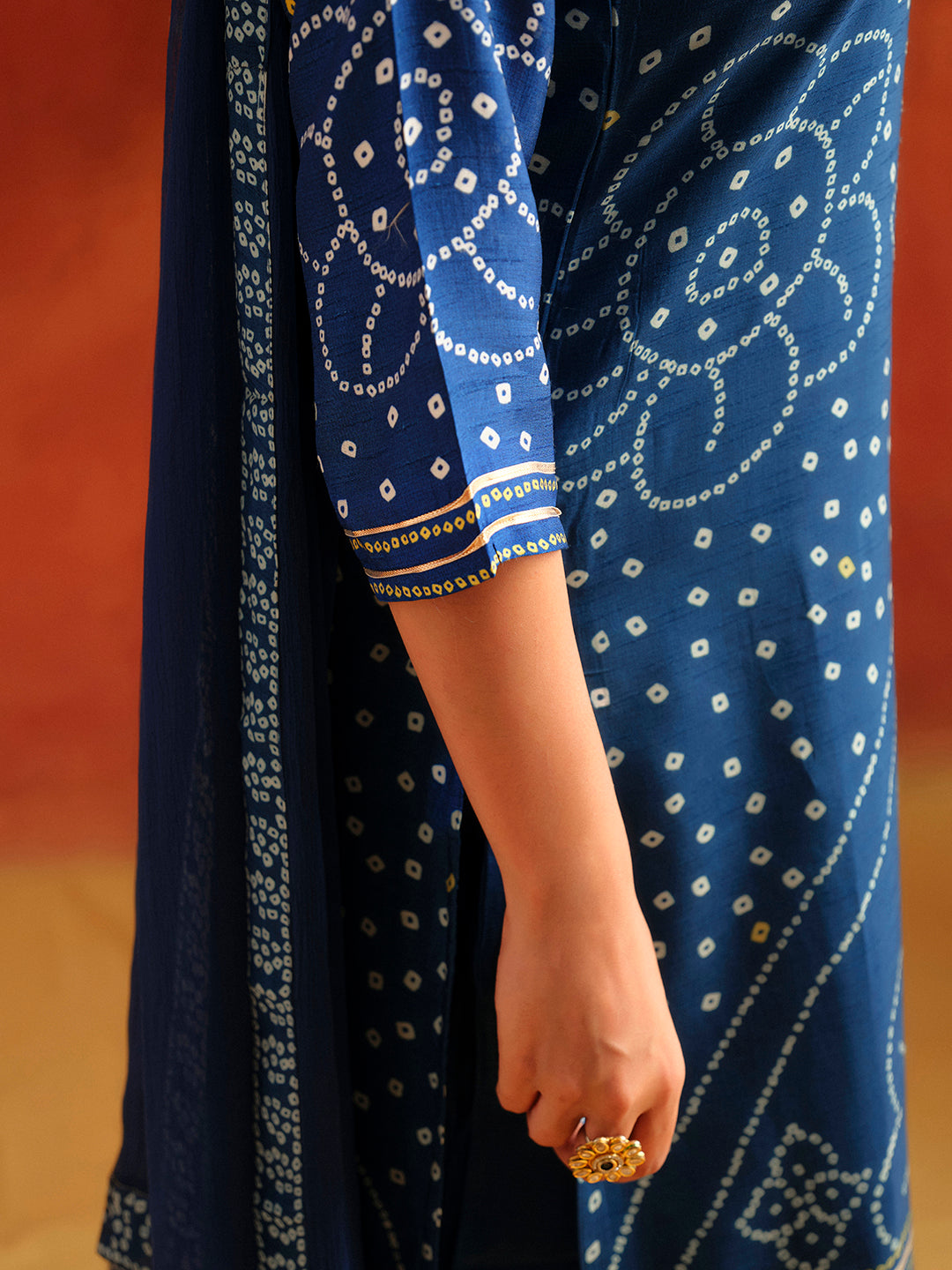Blue Bandhani Printed Festive Kurta Set With Dupatta