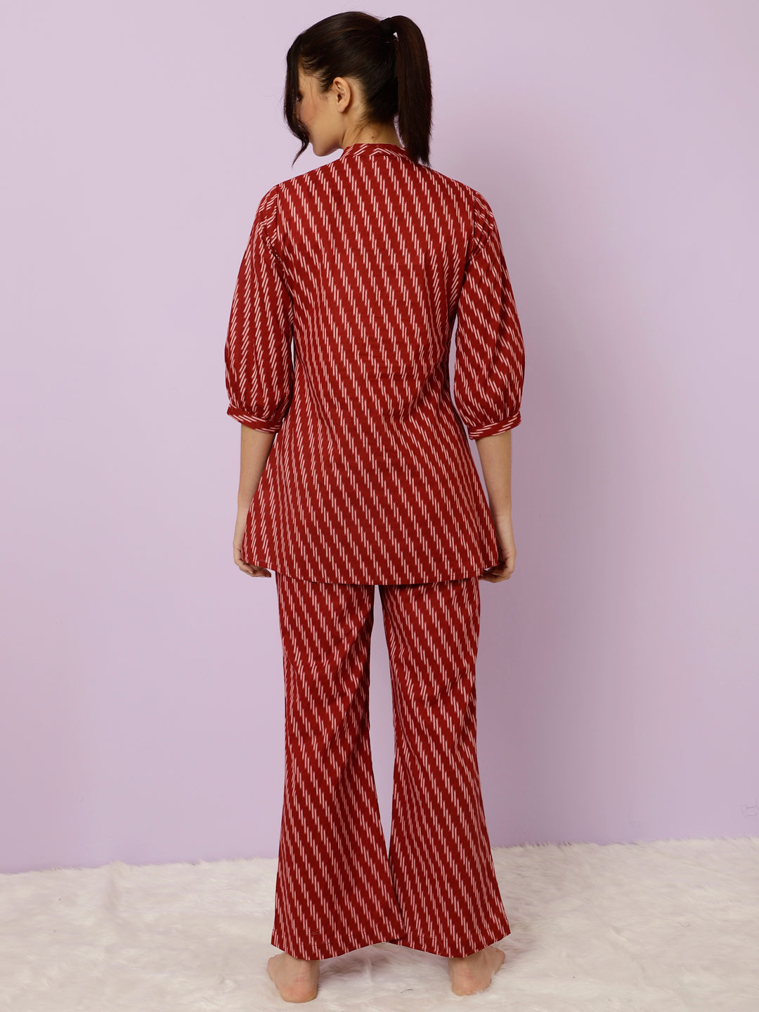 Maroon Geometric Printed Kurta With Palazzo Loungewear