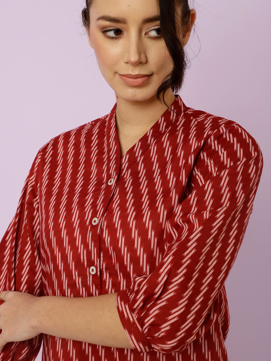 Maroon Geometric Printed Kurta With Palazzo Loungewear