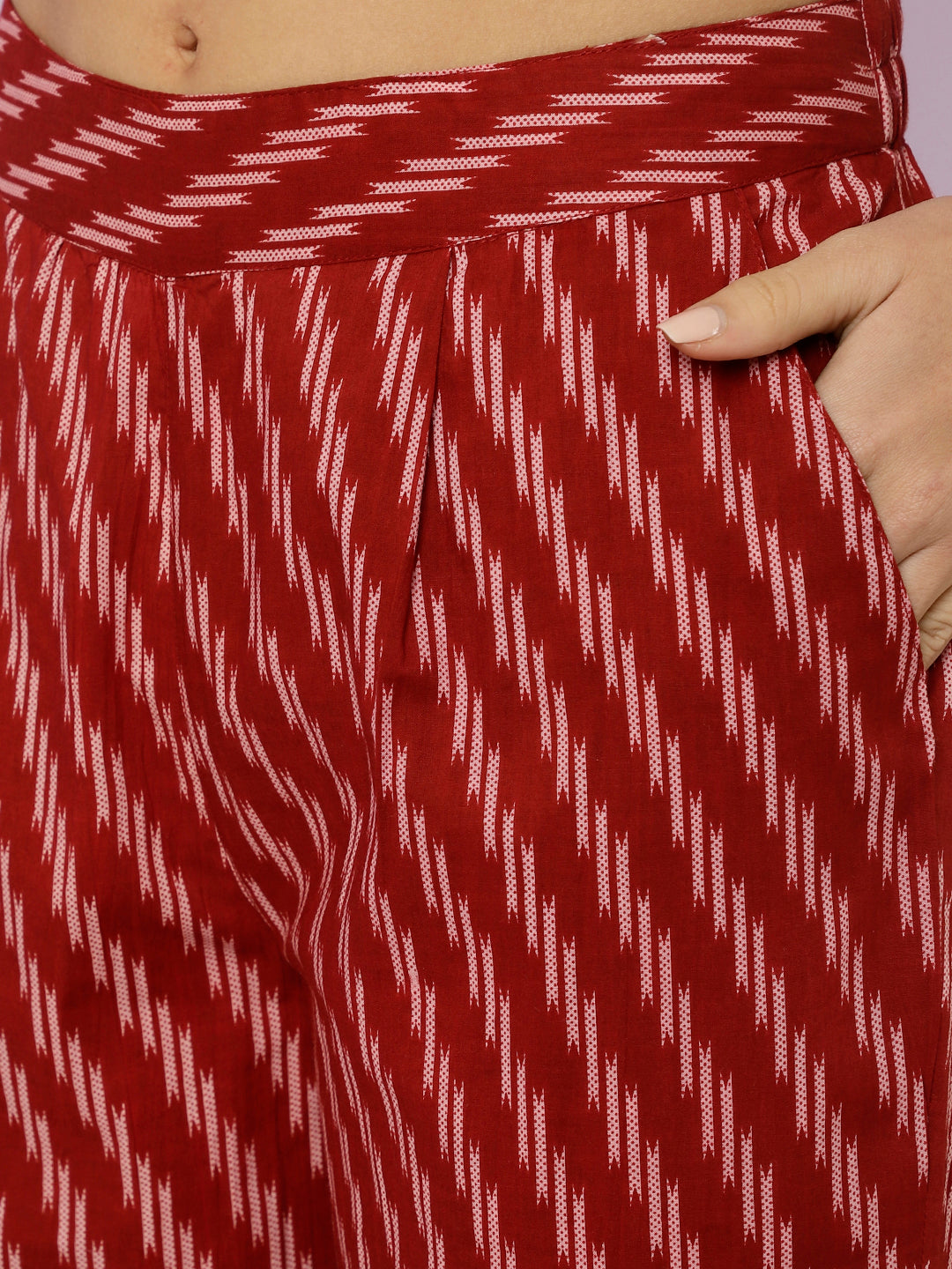 Maroon Geometric Printed Kurta With Palazzo Loungewear