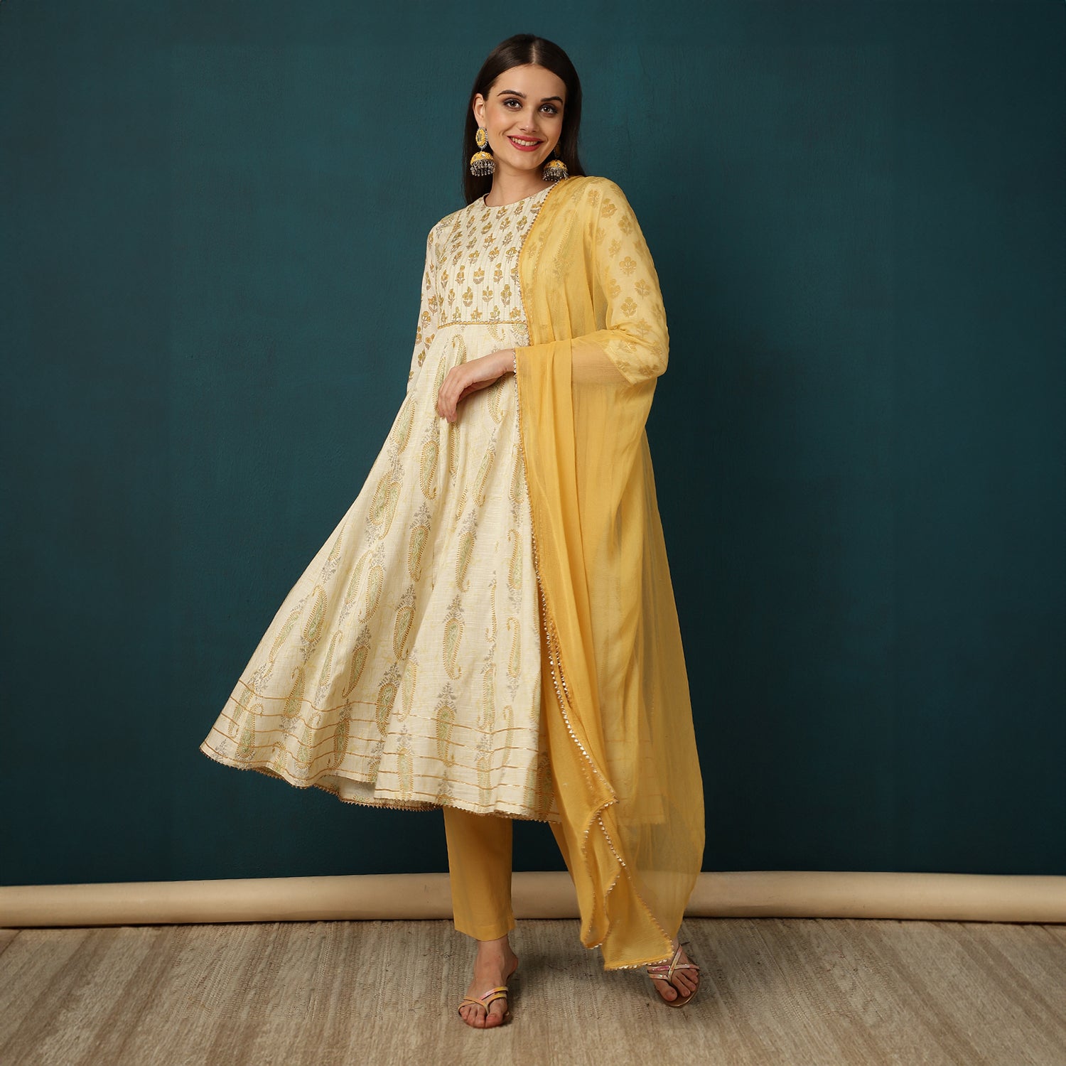 ETHNIC MOTIFS ANARKALI KURTA WITH PANT & DUPATTA