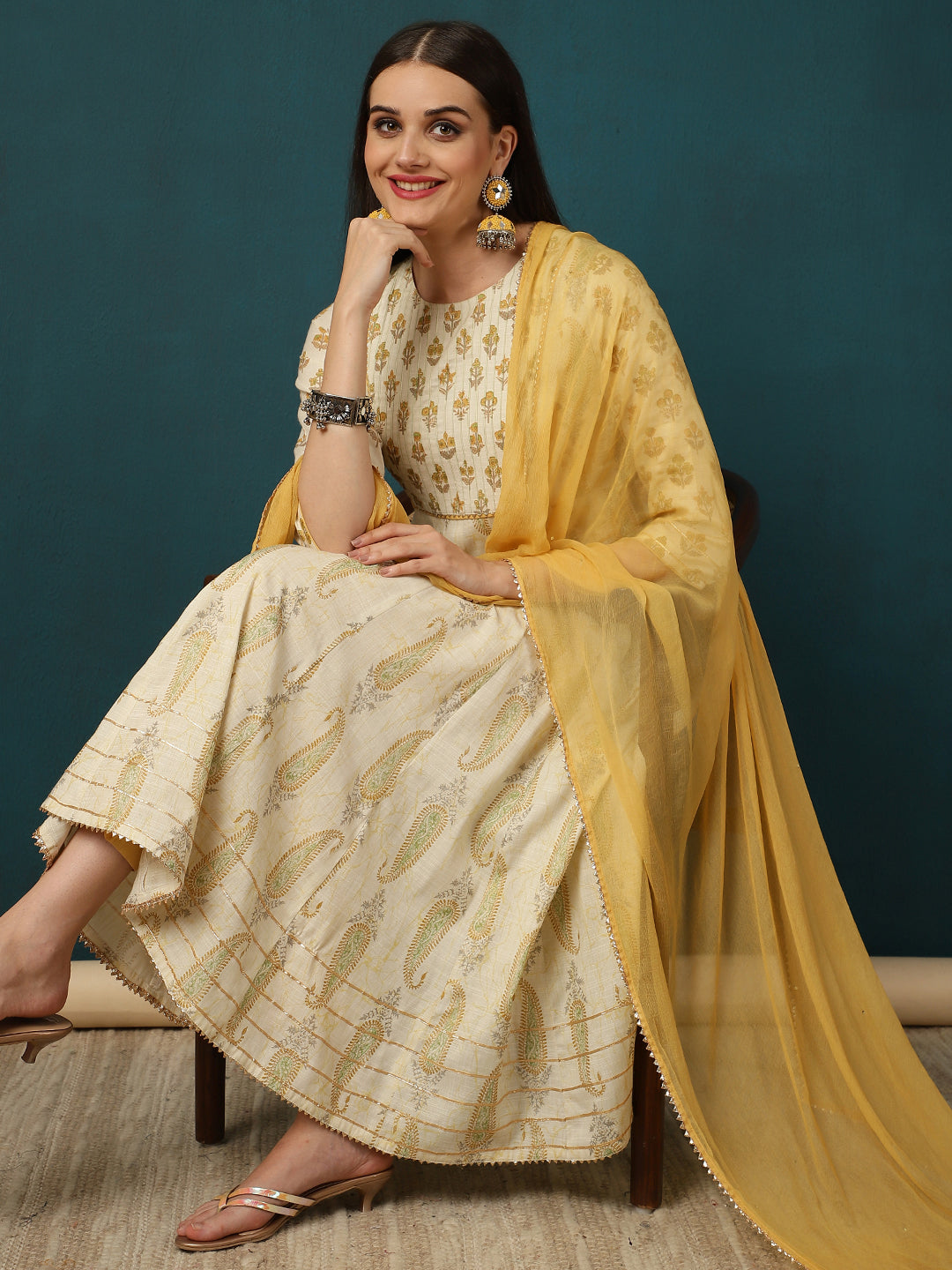 ETHNIC MOTIFS ANARKALI KURTA WITH PANT & DUPATTA