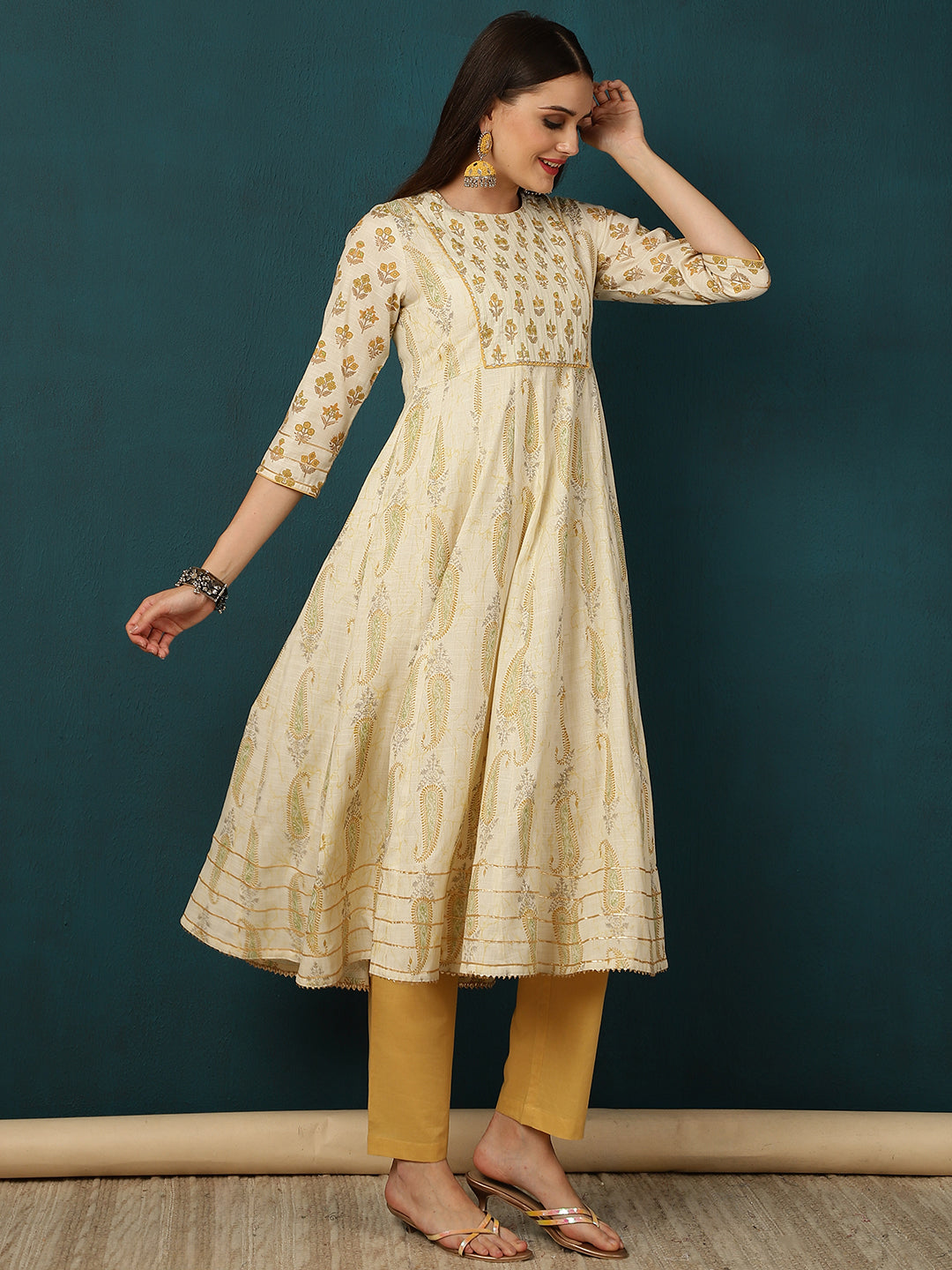 ETHNIC MOTIFS ANARKALI KURTA WITH PANT & DUPATTA