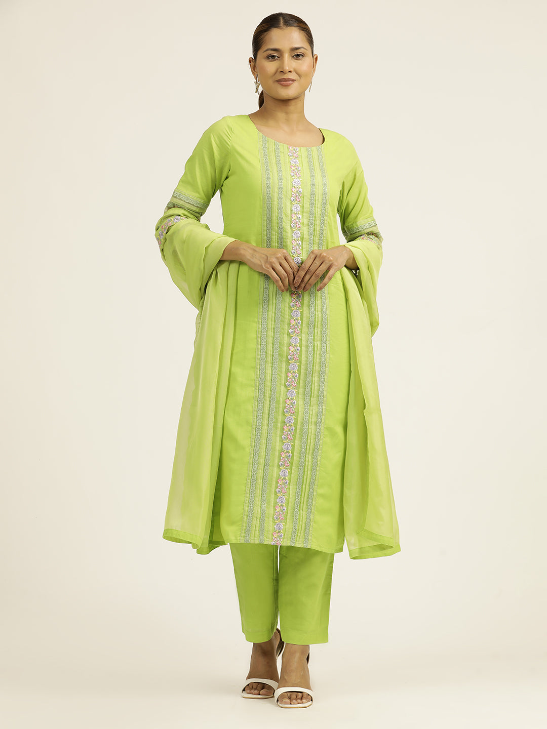 EMBROIDERED STRAIGHT KURTA WITH PANT & DUPATTA