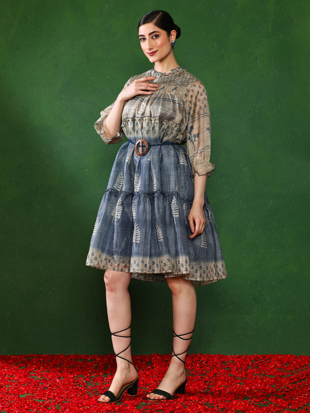 Floral Printed A-Line Cotton Blend Ethnic Dress