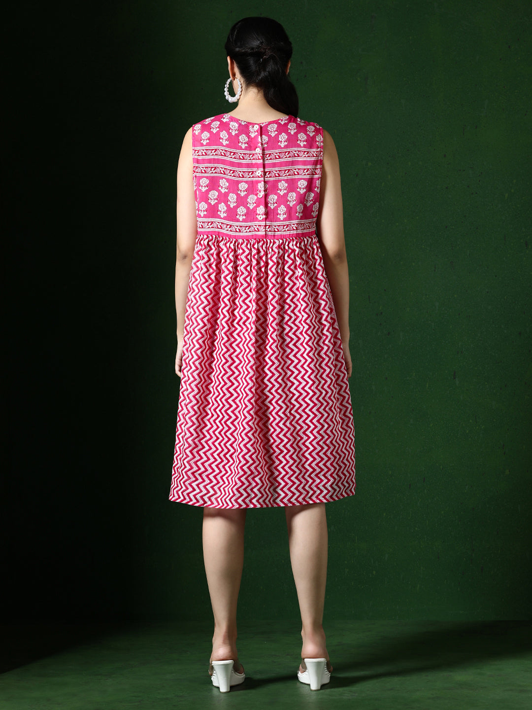 Floral Printed A-Line Cotton Blend Ethnic Dress