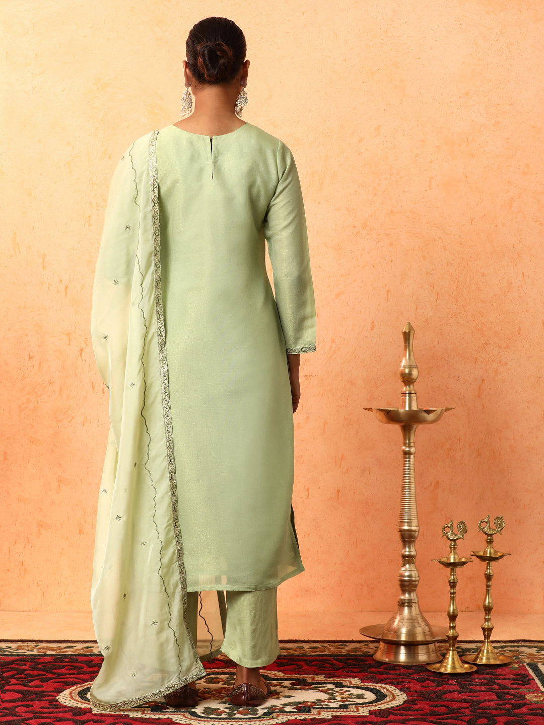 Floral Embroidered A-Line Organza Kurta & Trousers Sets