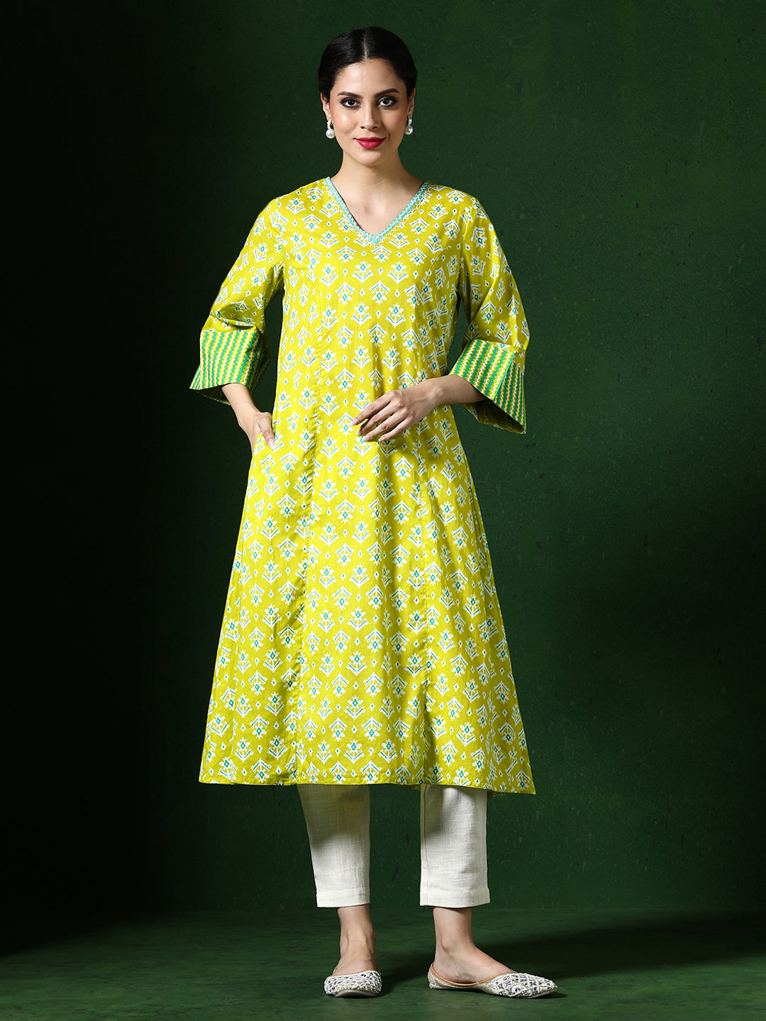 Floral Embroidered A-Line Pure Cotton Kurta