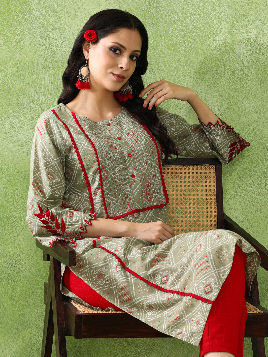 Bandhani Embroidered Straight Pure Cotton Kurta