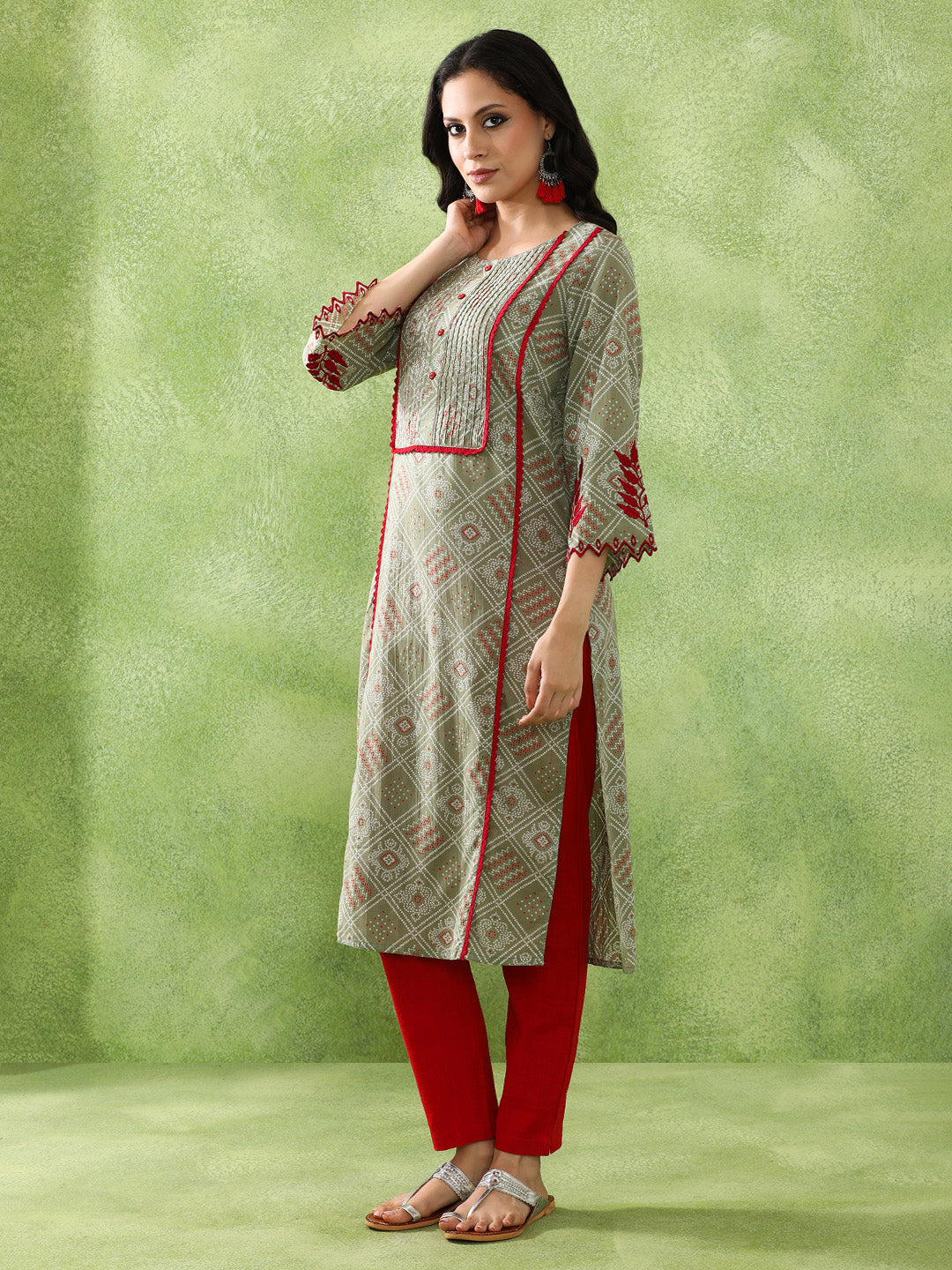 Bandhani Embroidered Straight Pure Cotton Kurta