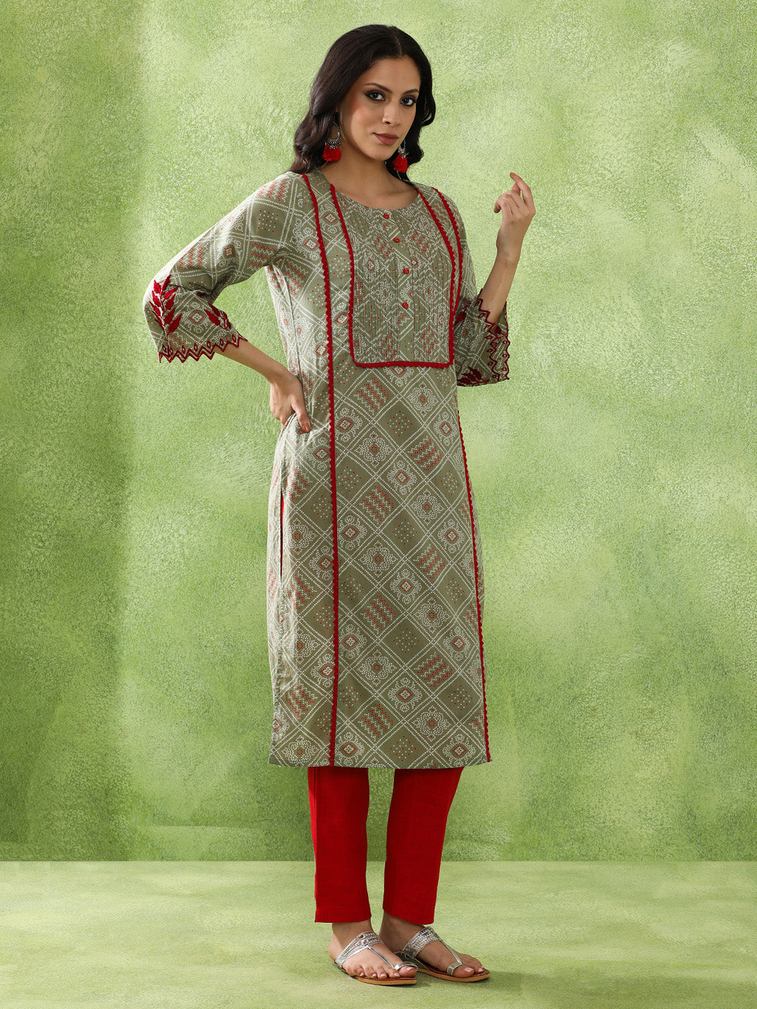 Bandhani Embroidered Straight Pure Cotton Kurta