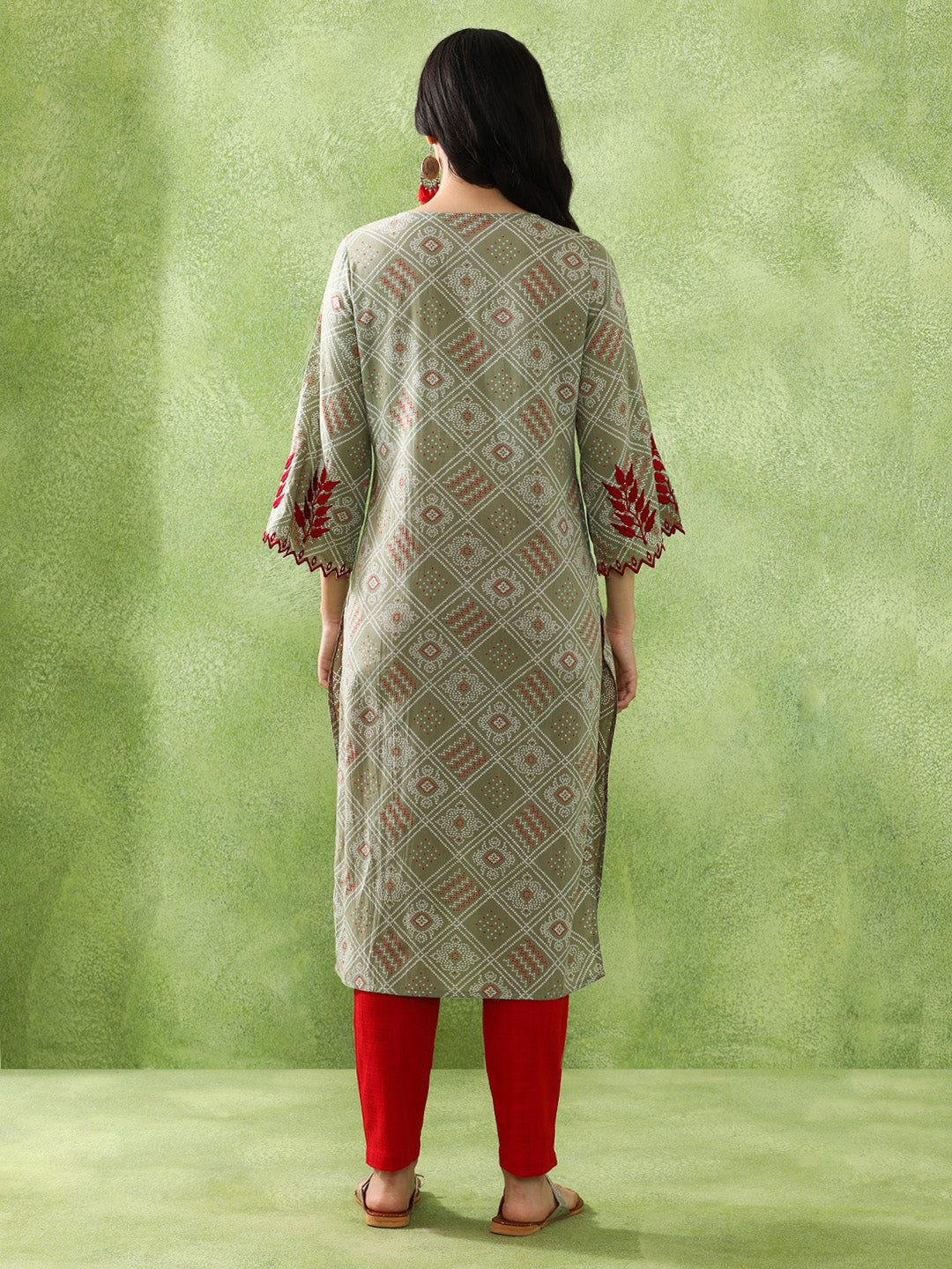 Bandhani Embroidered Straight Pure Cotton Kurta