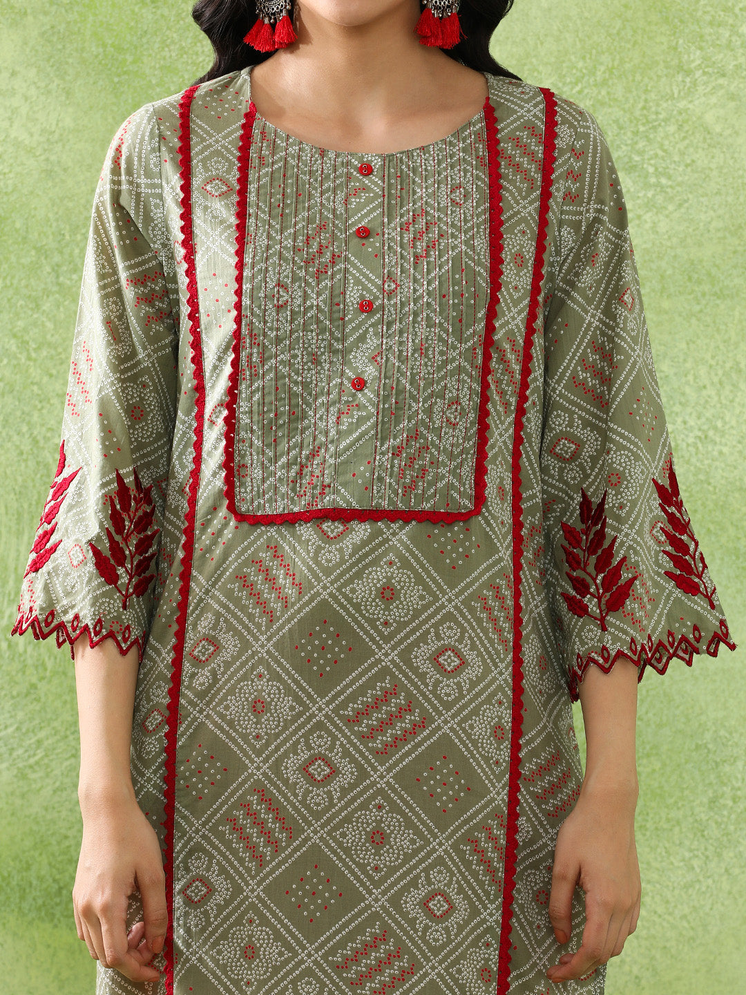 Bandhani Embroidered Straight Pure Cotton Kurta