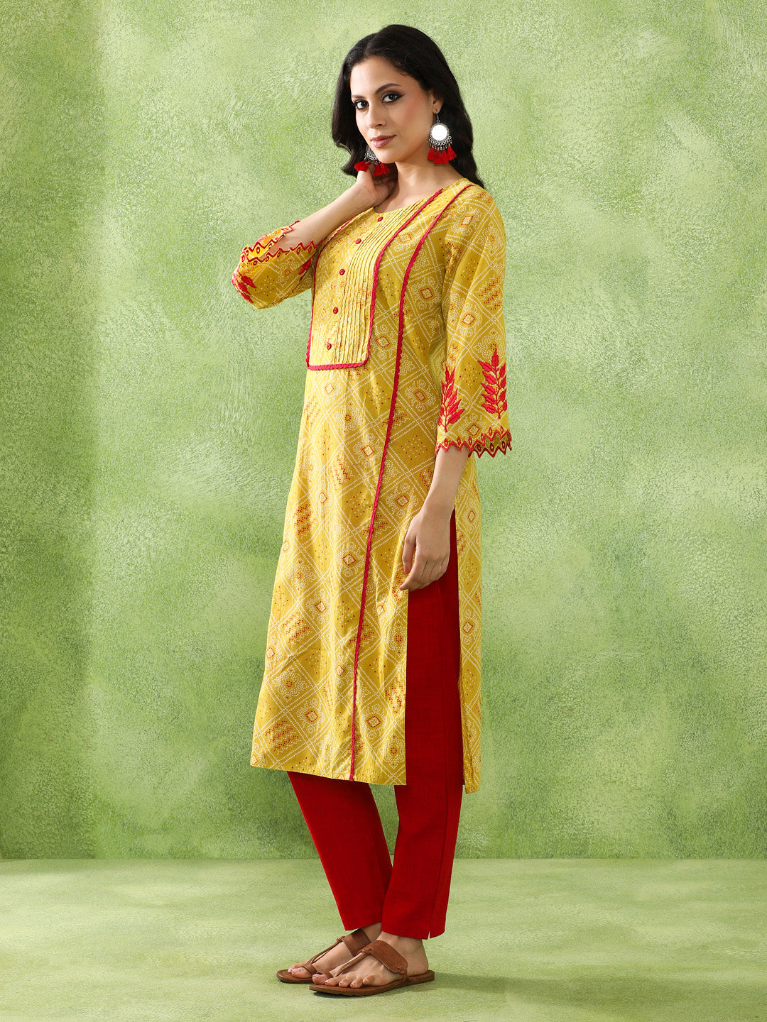 Bandhani Embroidered Straight Pure Cotton Kurta