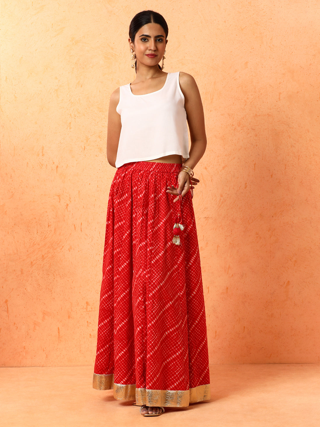 Embroidered Pure Cotton Mothra Printed Long Skirt