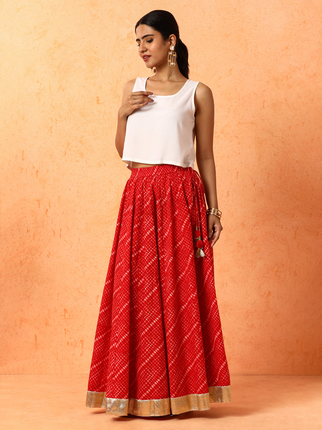 Embroidered Pure Cotton Mothra Printed Long Skirt