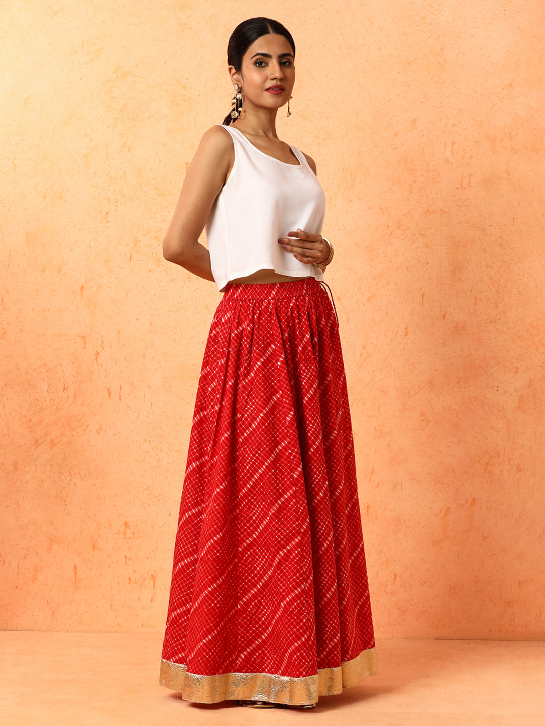 Embroidered Pure Cotton Mothra Printed Long Skirt