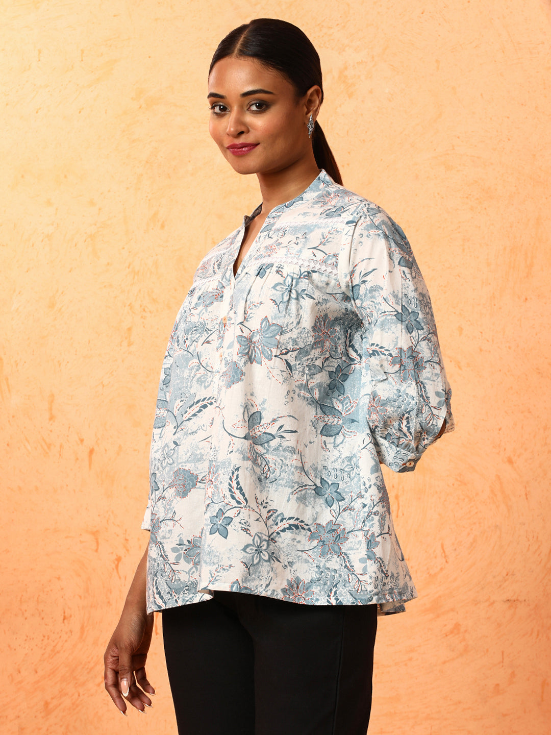 Floral Printed A-Line Pure Cotton Top