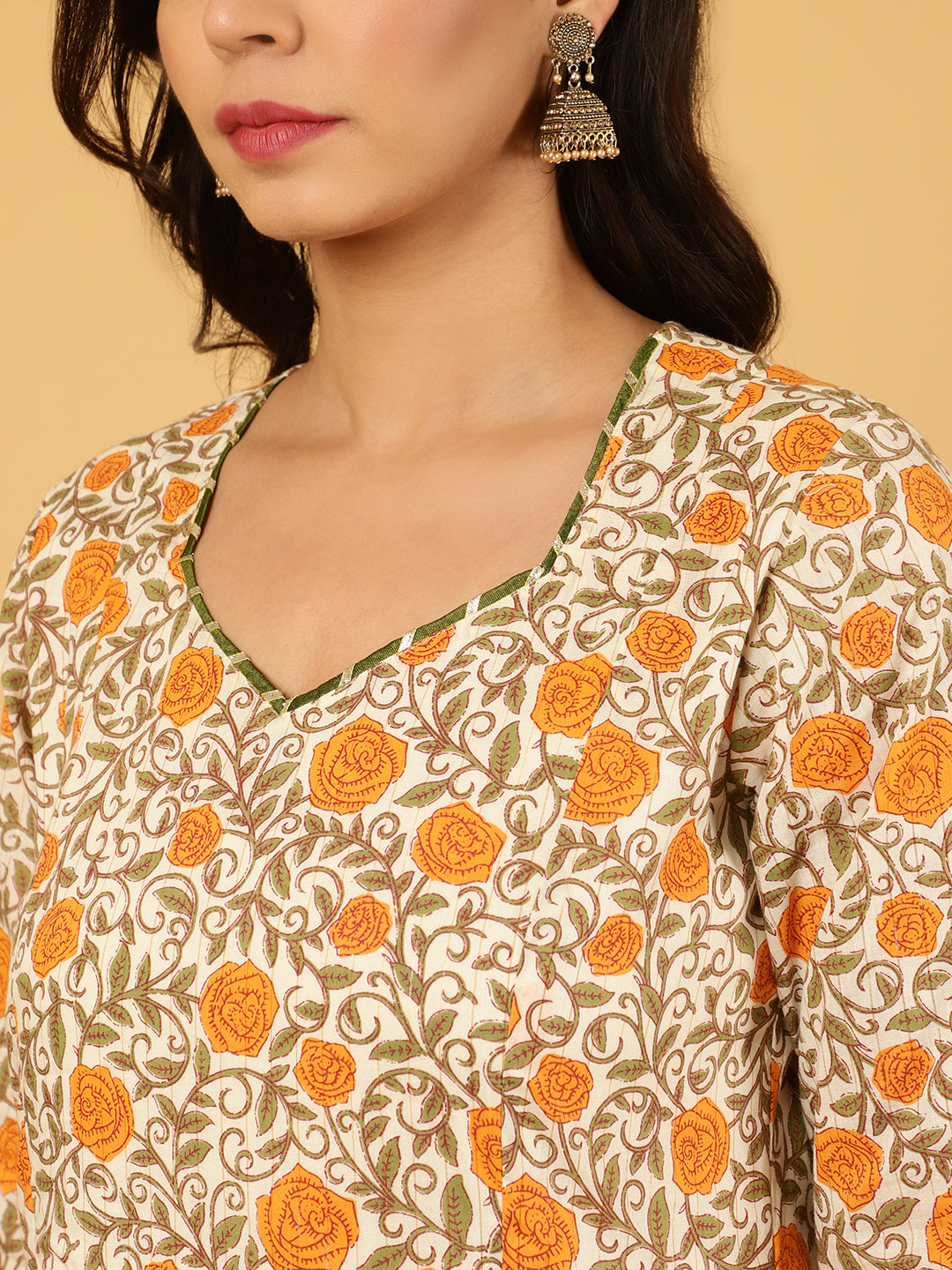 Mughal Motif Cotton Anarkali Kurta With Palazzo And Printed Dupatta