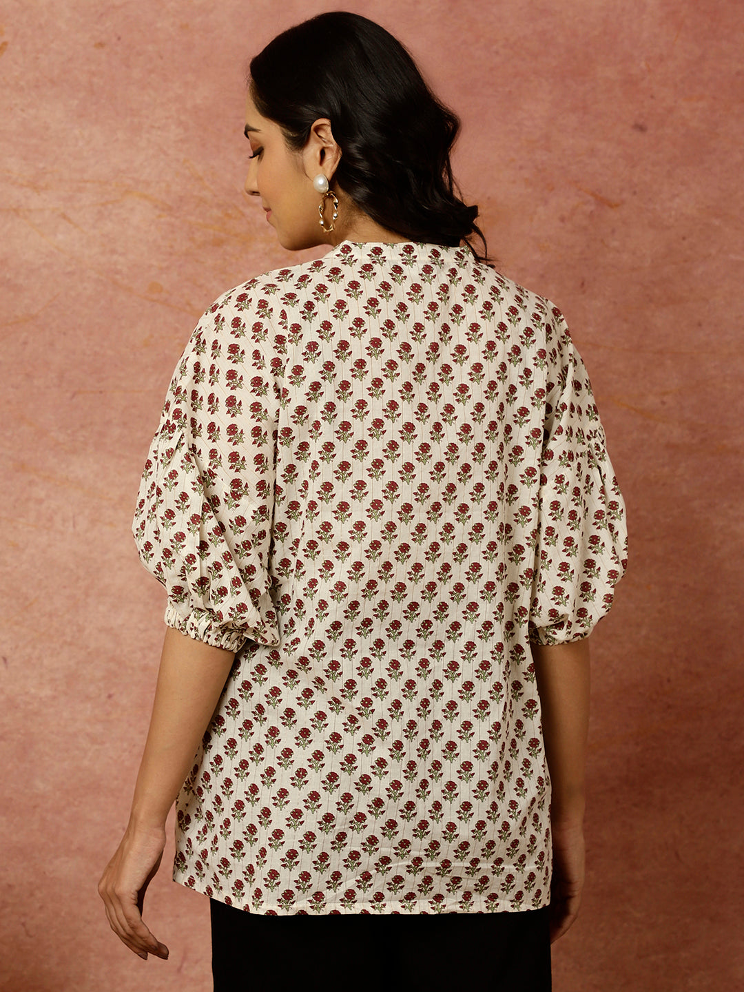 Ethnic Printed Cotton Lurex Boxy Top