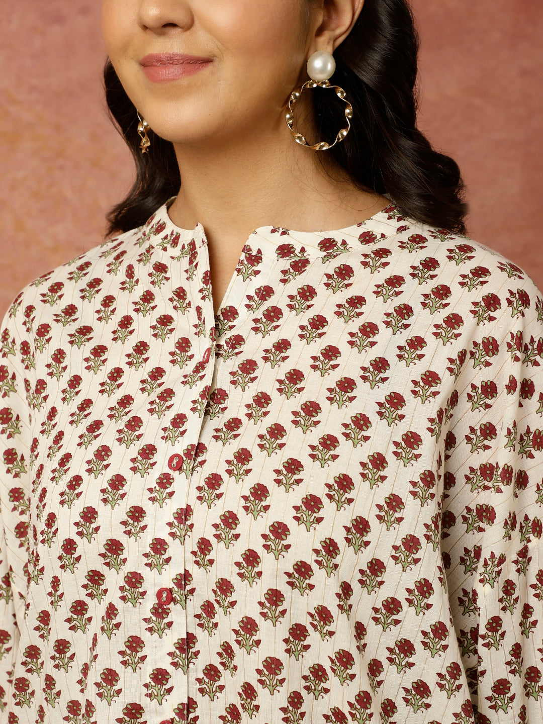 Ethnic Printed Cotton Lurex Boxy Top