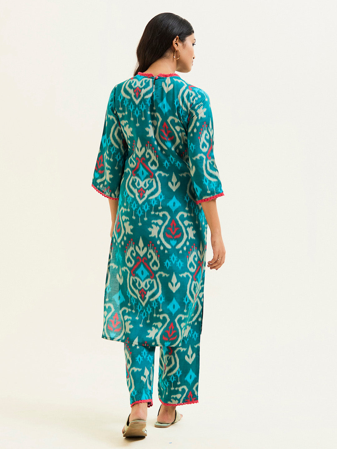 Teal Ikat Printed Kurta With Palazzo