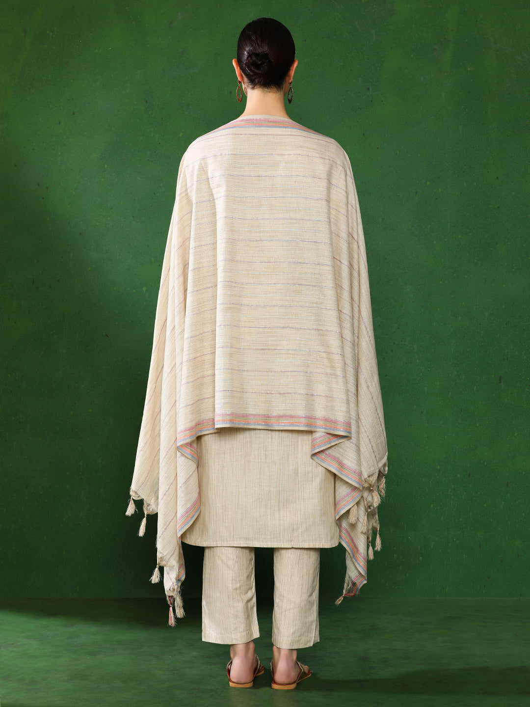 Beige Mirror Work Embroidered Festive Suit Set