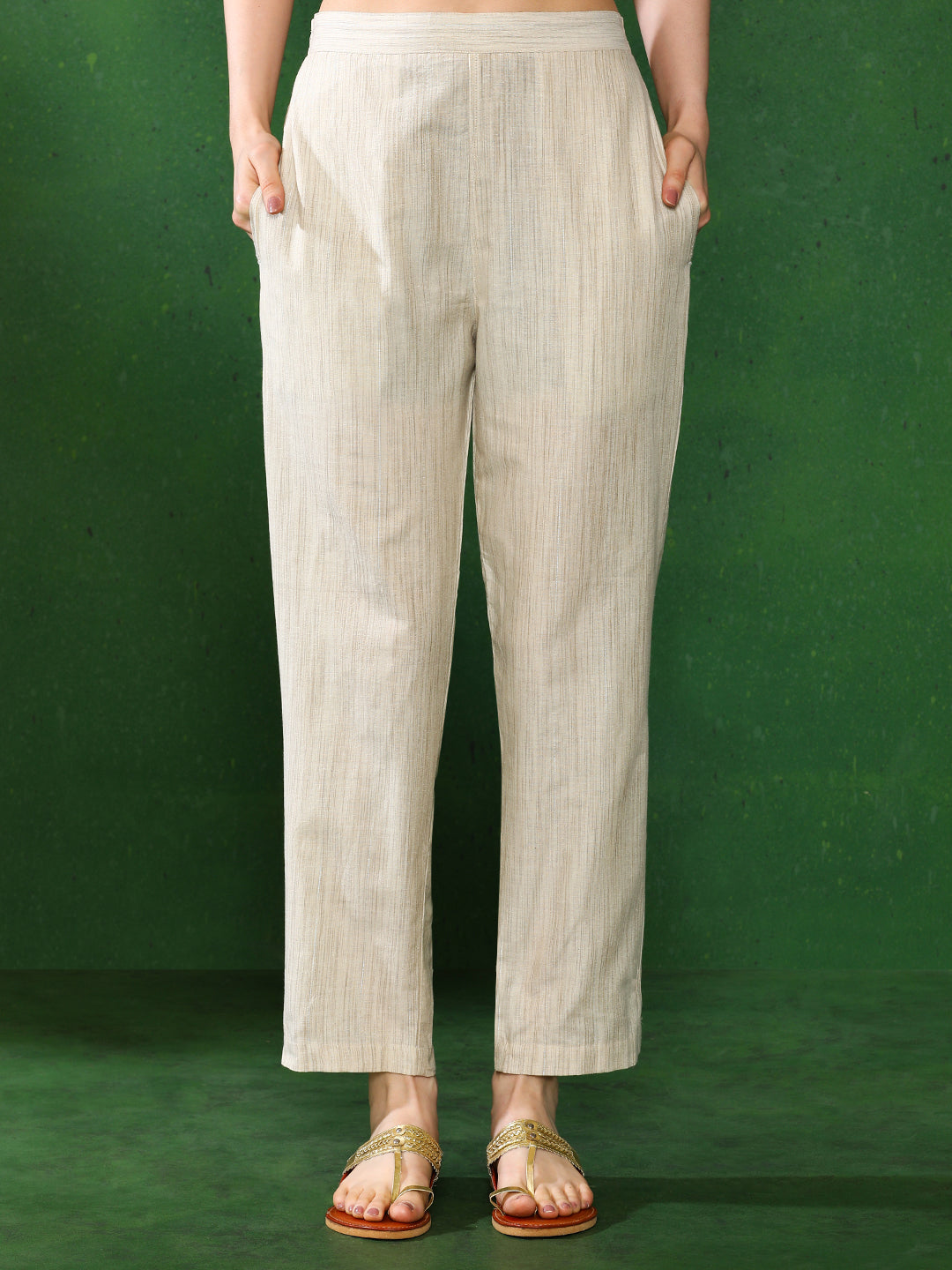 Beige Mirror Work Embroidered Festive Suit Set