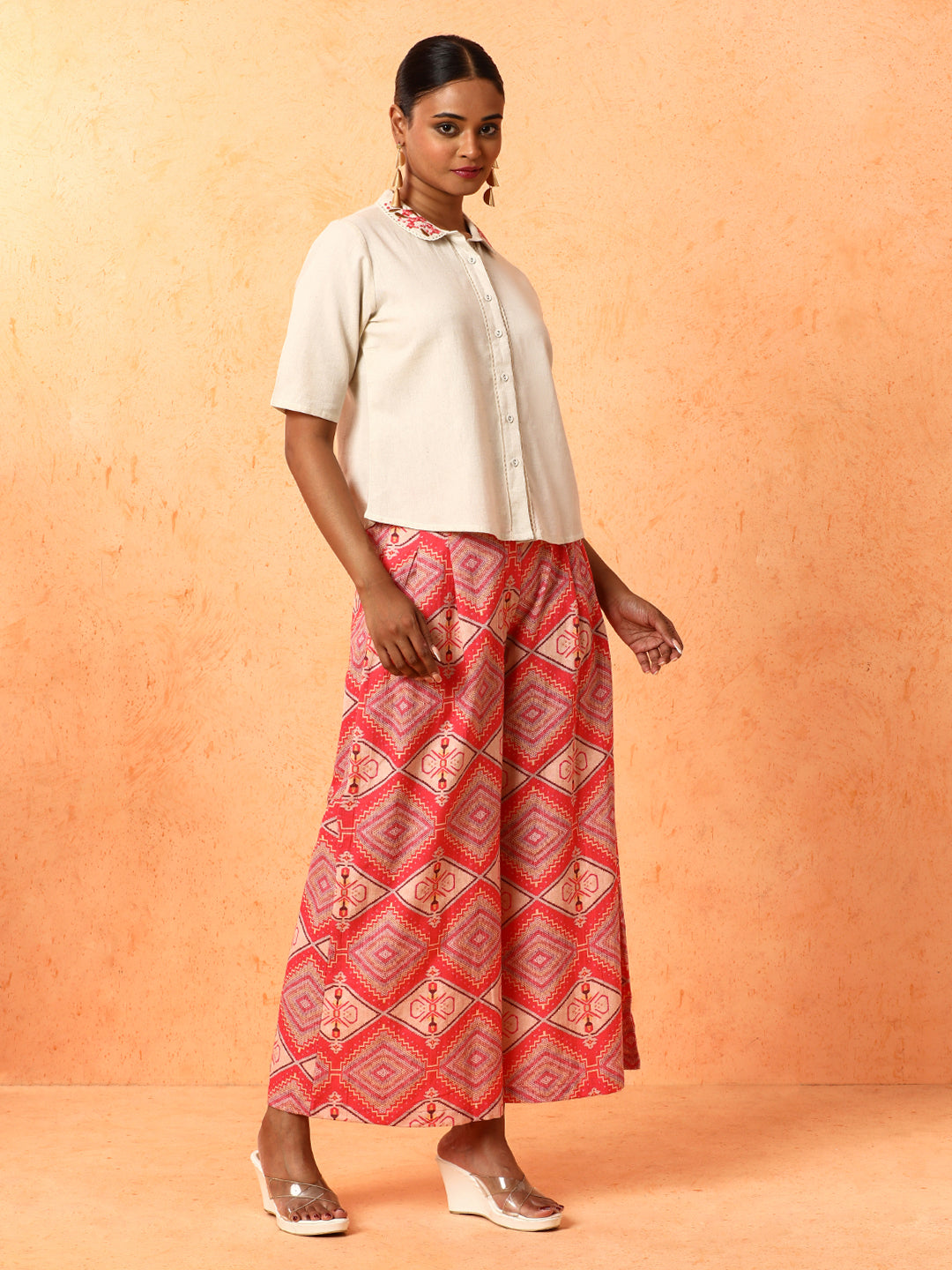 Solid Embroidered A-Line Pure Cotton Top & Palazzos Sets