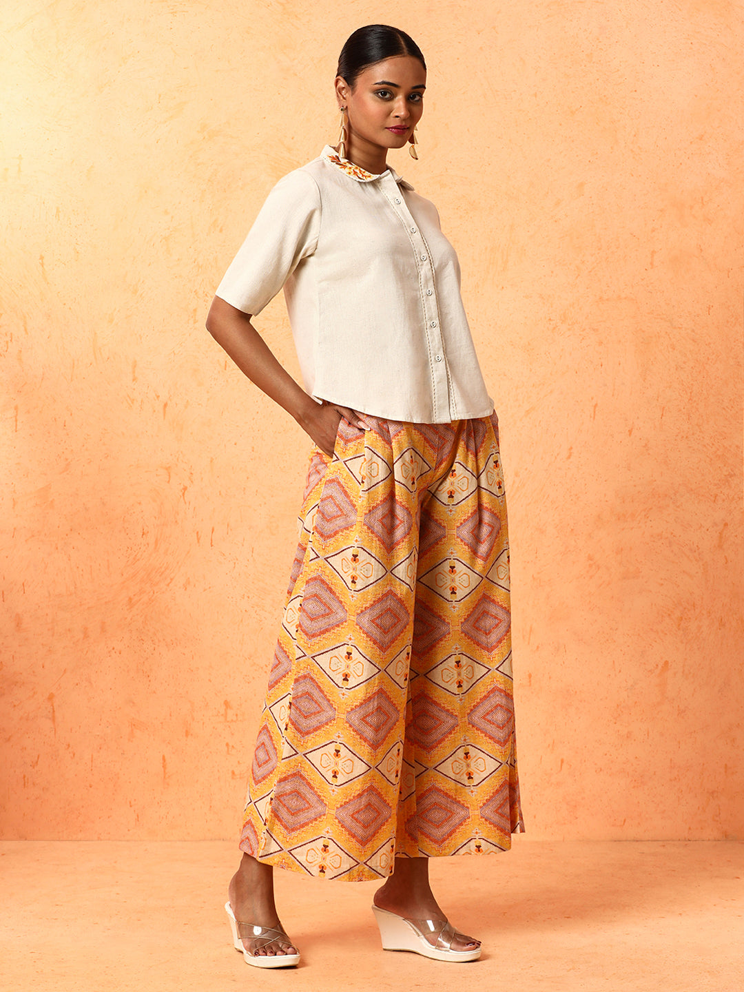 Solid Embroidered A-Line Pure Cotton Top & Palazzos Sets