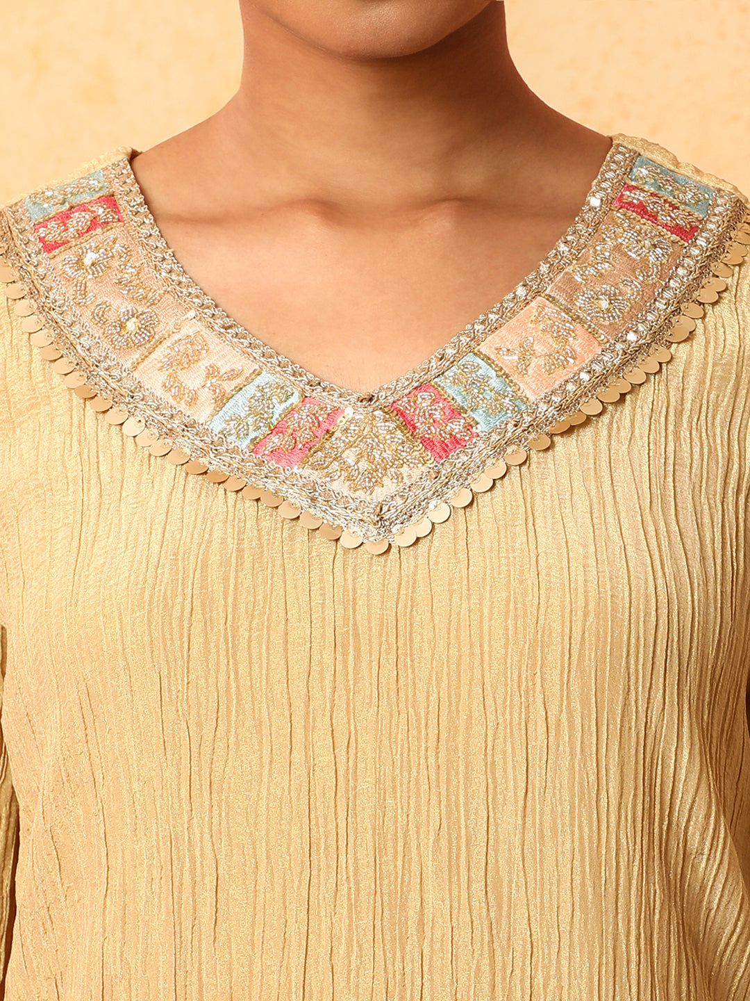 Solid Embroidered A-Line Silk Blend Kurta & Palazzos Sets